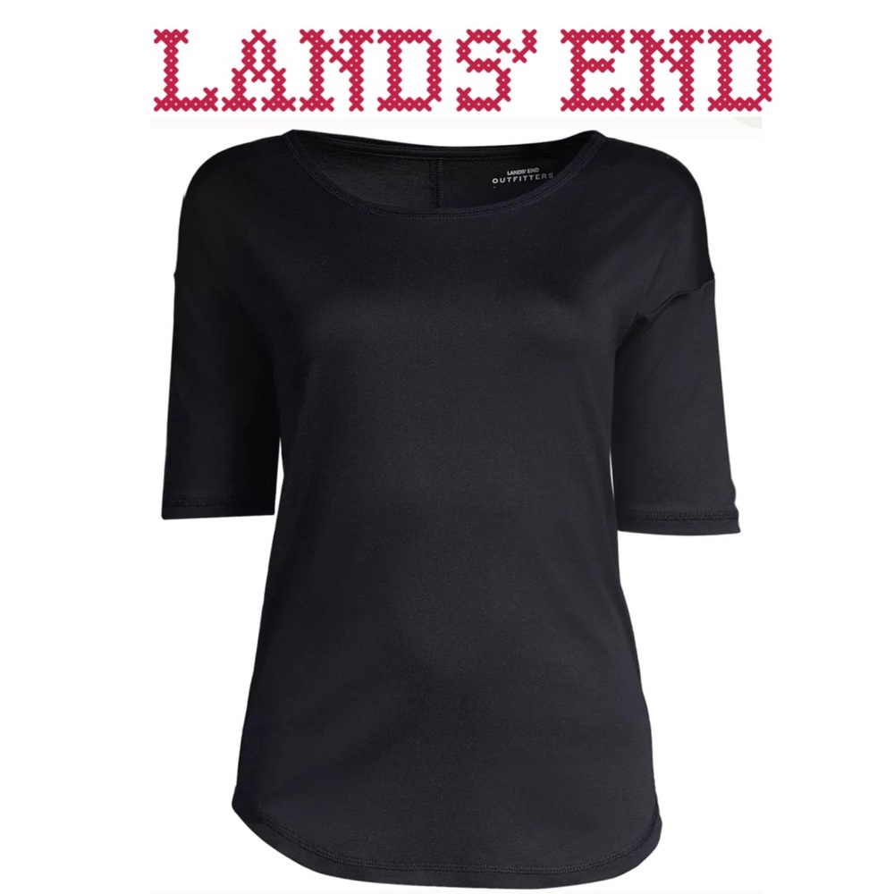Lands' End Classic Black Mid Sleeve Tee XL NEW IN PACKAGE